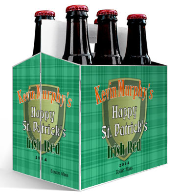 6 Pack Carrier Celtic Irish includes plain 6 pack carrier and custom pre-cut labels