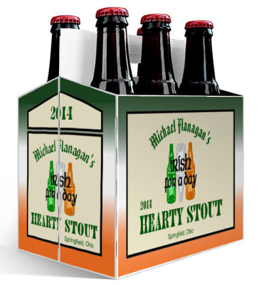 6 Pack Carrier Green Ale Irish includes plain 6 pack carrier and custom pre-cut labels