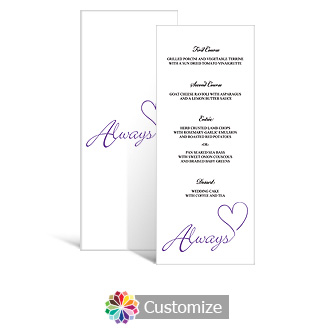 Always Swirly 3.625 x 8.875 Tea-Length Wedding Menu