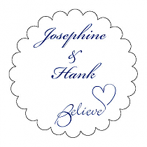 Believe Swirly Scalloped Circle Wedding Labels