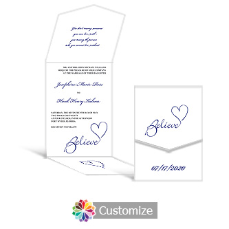 Believe Swirly 5.25 x 7.25 Vertical Gate-Fold Wedding Invitation