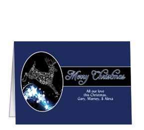 Black and Blue Christmas Reindeer Flying Stars Cards  7.875" x 5.50" w-envelope