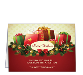 Christmas Card w-Envelope 7.875" x 5.50" Bundle of Christmas Gifts Presents Ribbon Bows Business Style