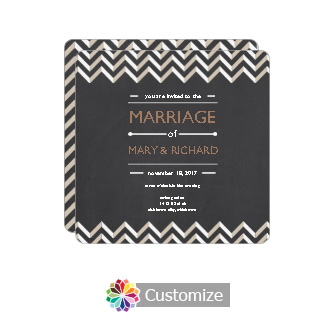 Rounded Chalkboard Chevron Square Wedding Invitation Card 5.875 x 5.875