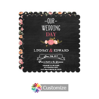 Scalloped Floral Chalkboard Square Wedding Invitation Card 5.875 x 5.875