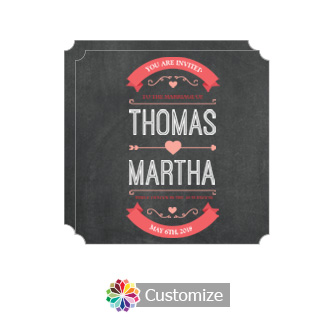 Elegant Hearts of Love Chalkboard Style Flat Square Wedding Invitation Card 5.875 x 5.875