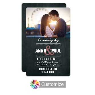 Rounded Romantic Photo Chalkboard Style Flat Wedding Invitation Card 5 x 7.875