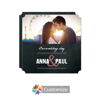 Elegant Romantic Photo Chalkboard Style Flat Square Wedding Invitation 5.875 x 5.875