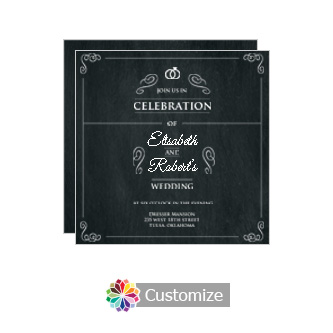 Rings of Love Chalkboard Square Flat Wedding Invitation Card 5.875 x 5.875