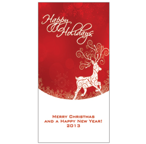 Christmas Red Elegant Holiday Reindeer Cards  4" x 8" w-envelope