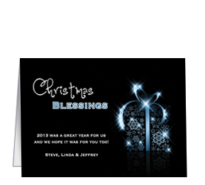 Christmas Card w-Envelope 7.875" x 5.50" Christmas Black Sparkly Snowflake Presents Ribbon Bows Business Style