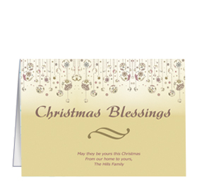 Christmas Card w-Envelope 7.875" x 5.50" Christmas Blessing Small Ornaments Business Style