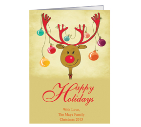 Christmas Happy Rudolph and Ornament Antlers Cards  5.50" x 7.875" w-envelope