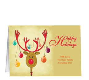 Christmas Happy Rudolph and Ornament Antlers Cards  7.875" x 5.50" w-envelope 