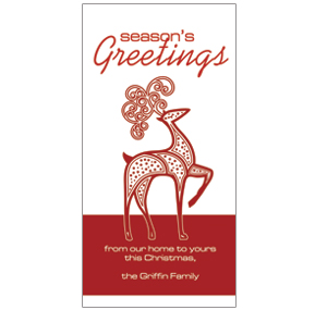 Christmas Holiday Red Curly Prancing Reindeer Cards  4" x 8" w-envelope