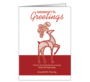 Christmas Holiday Red Curly Prancing Reindeer Cards  5.50" x 7.875" w-envelope