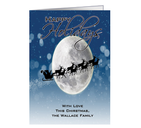 Christmas Holiday Santa and Sleigh Traveling Across the Moon Cards 5.50" x 7.875" w-envelope