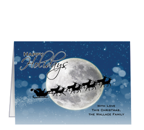 Christmas Holiday Santa and Sleigh Traveling Across the Moon Cards 7.875" x 5.50" w-envelope