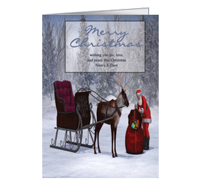 Christmas Reindeer and Santa in Snow Cards 5.50" x 7.875" w-envelope