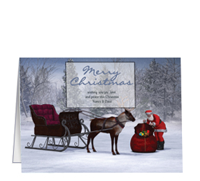 Christmas Reindeer and Santa in Snow Cards 7.875" x 5.50" w-envelope