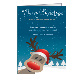 Christmas Rudolph Peeking In Corner Cards  5.50" x 7.875" w-envelope