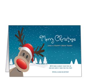 Christmas Rudolph Peeking In Corner Cards  7.875" x 5.50" w-envelope 