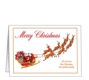 Christmas Santa and His Reindeer Flying Cards 7.875" x 5.50" w-envelope