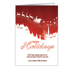 Christmas Tis the Season Reindeer Journey Over Village Cards  5.50" x 7.875" w-envelope