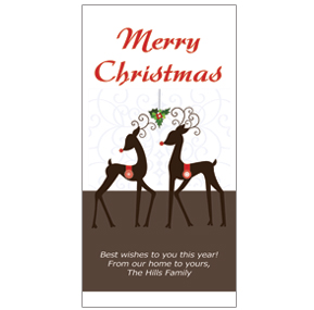 Christmas Two Reindeer Under Mistletoe Cards  4" x 8" w-envelope