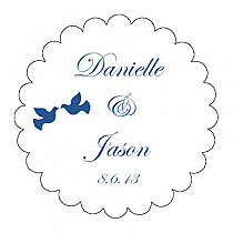 Doves Scalloped Circle Wedding Labels