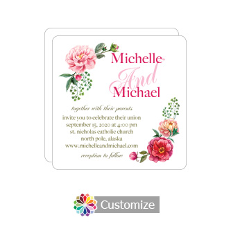 Rounded Floral Elegant Summer Poppy Wedding Flat Square Invitation Card 5.875 x 5.875