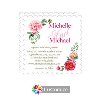 Scalloped Floral Summer Poppy Wedding Invitation Card 5 x 7.875