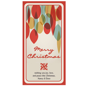 Christmas Card w-Envelope 4" x 8" Feliz Navidad Ornaments Business style