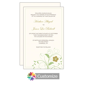 Cream Clover Floral 5 x 7.875 Flat Card Wedding Invitation