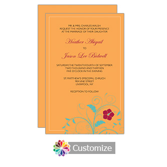 Tangerine Floral 5 x 7.875 Flat Card Wedding Invitation