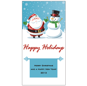 Christmas Card w-Envelope 4" x 8" Frosty Snowman Santa and Snow business style