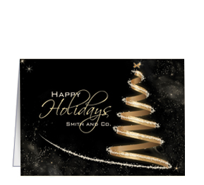 Gold Ribbon Christmas Tree with Speckles Card w-Envelope 7.875" x 5.50" business style