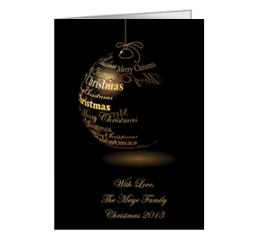 Christmas Card w-Envelope 5.50" x 7.875" Golden Etched Christmas Ornaments Business Style