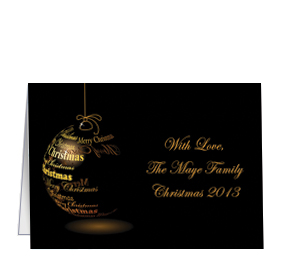 Christmas Card w-Envelope 7.875" x 5.50" Golden Etched Christmas Ornaments Business Style