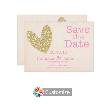 Golden Heart Save the Date Wedding Card 4.5 x 6.25