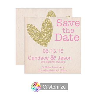 Golden Heart Save the Date Wedding Card 5.25