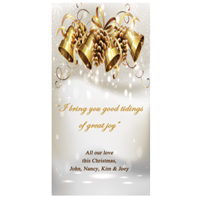 Christmas Card w-Envelope 4" x 8" Good Tidings Gold Bells Ornaments Business style