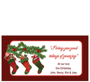 Good Tidings Holly Berries and Stockings Christmas Card w-Envelope 8" x 4" business style