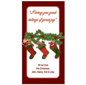 Good Tidings Holly Berries and Stockings Christmas Card w-Envelope 4" x 8" business style