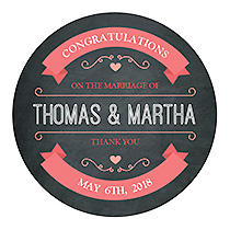 Hearts of Love Chalkboard Style Big Circle Wedding Label