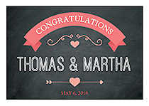 Hearts of Love Chalkboard Style Horizontal Big Rectangle Wedding Label