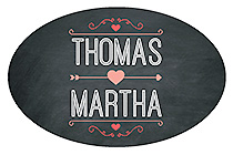 Hearts of Love Chalkboard Style Oval Wedding Label