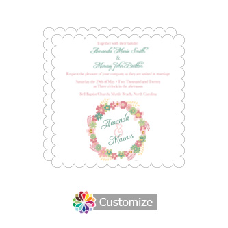 Scalloped Floral Infinity Floral Wreath Square Wedding Invitation 5.875 x 5.875