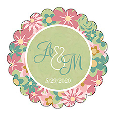 Infinity Floral Wreath Scalloped Circle Wedding Labels