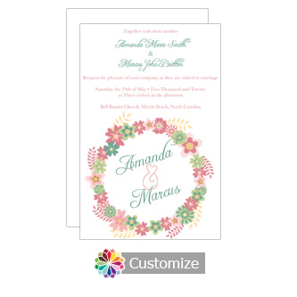 Floral Infinity Floral Wreath Wedding Invitation Card 5 x 7.875